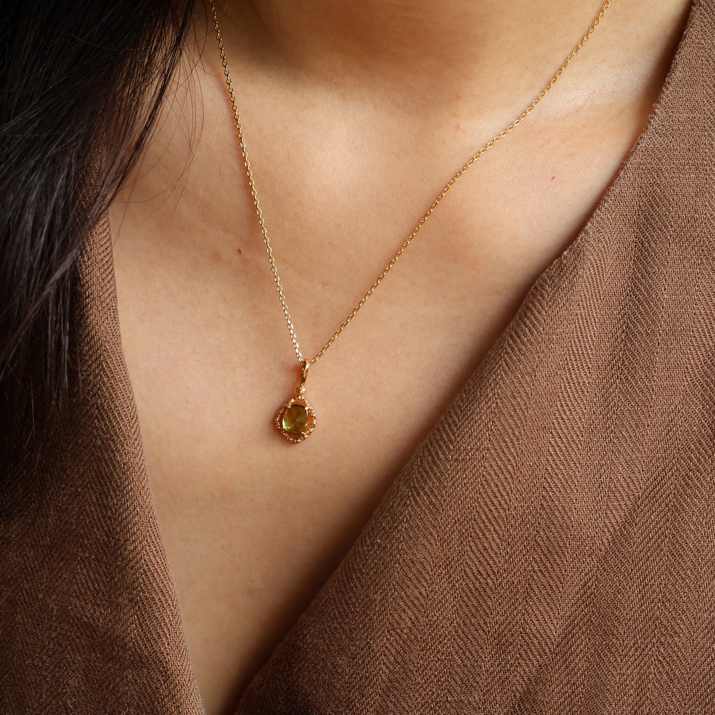 Phoebe Natural Peridot Necklace 14K Gold Vermeil