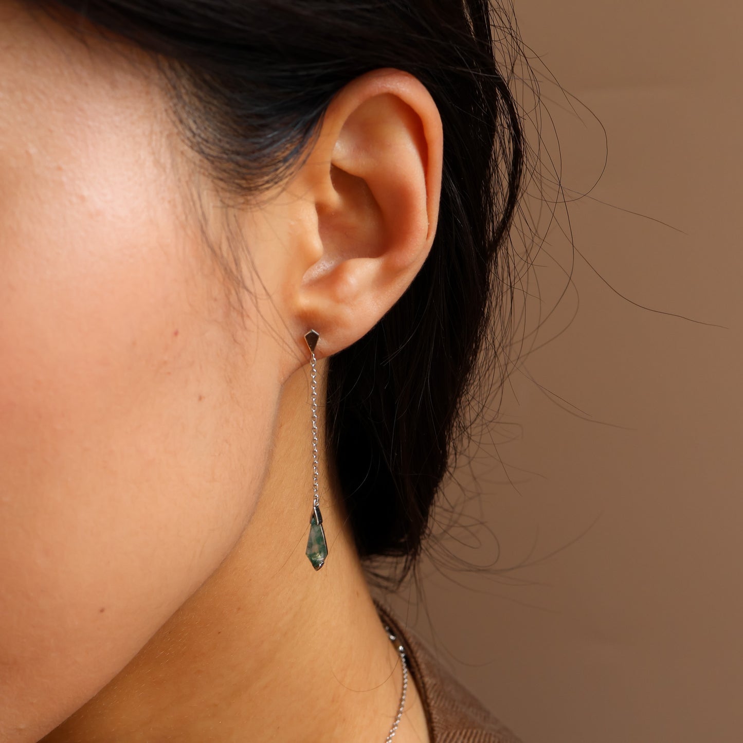 Moss Agate Silver Necklace Art Deco