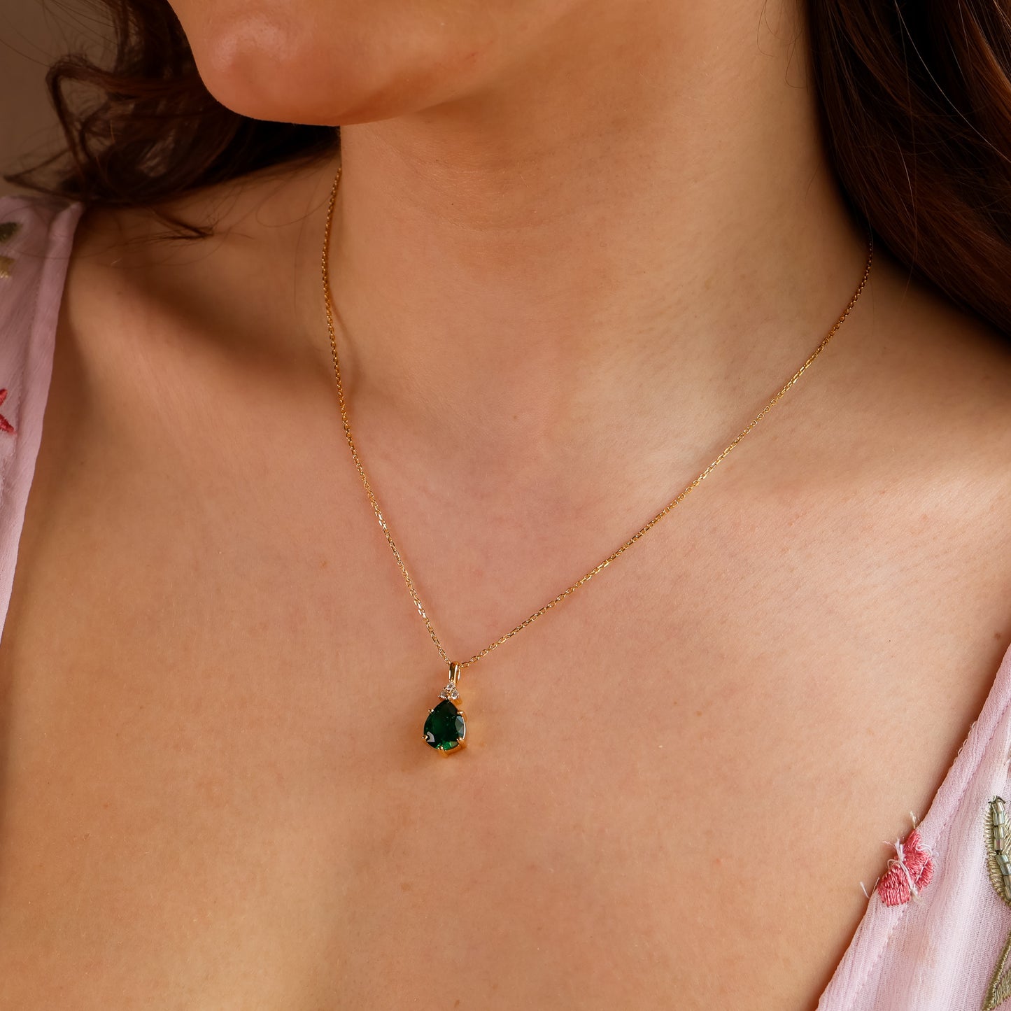 Layla Emerald Green Necklace 14K Gold Vermeil