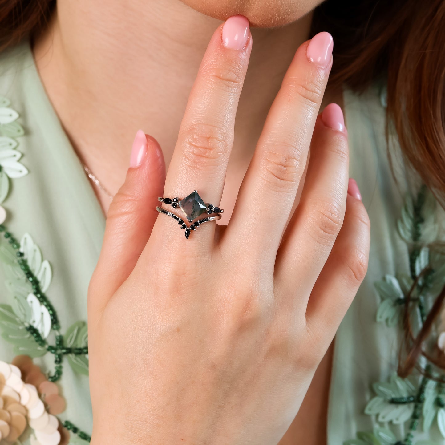 Liora Natural Moss Agate Ring Set of 3