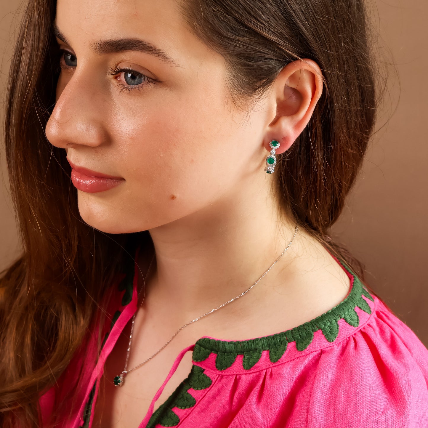 Elara Emerald Hoop Earrings Sterling Silver