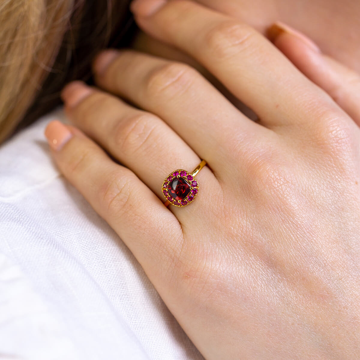 DEVOTION Garnet and Ruby Halo Ring