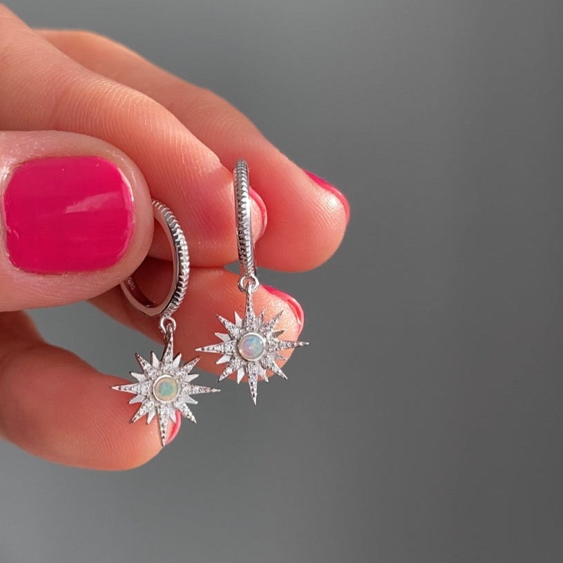 Starburst Gold Opal Earrings - 14K Gold Vermeil