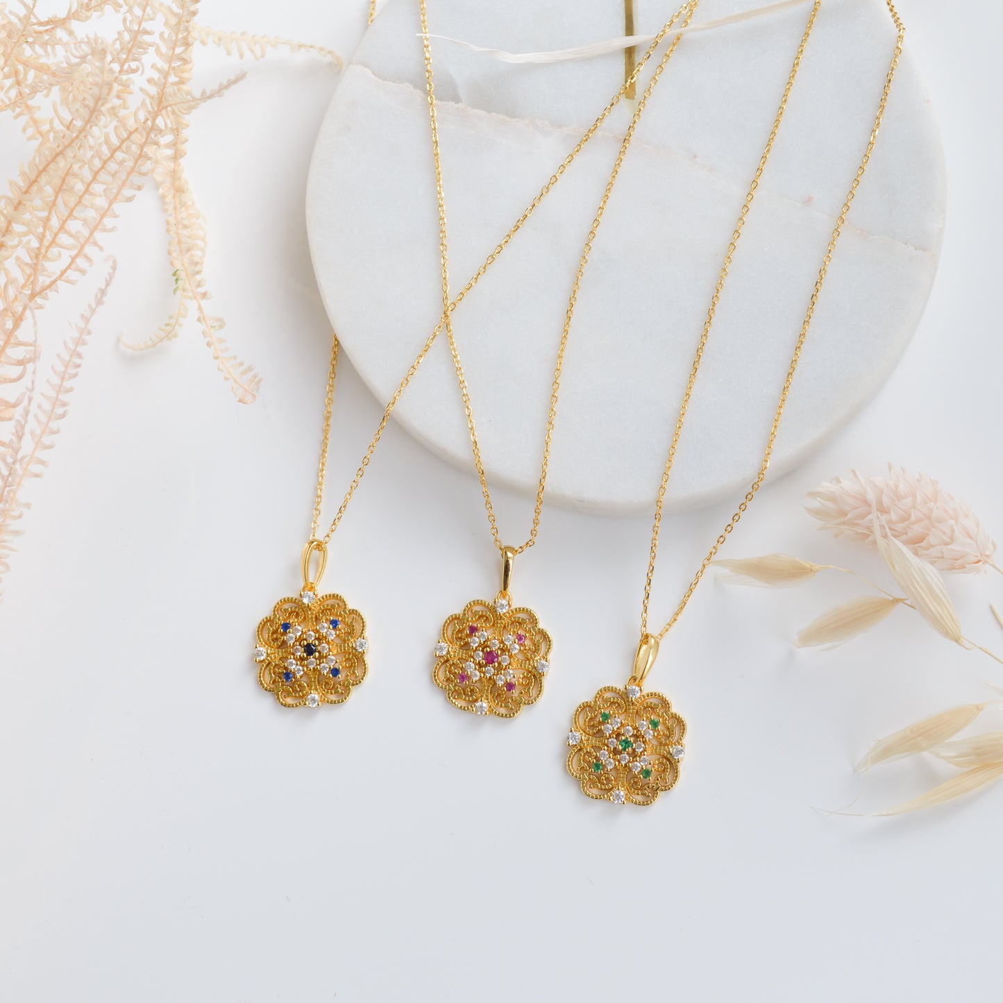 Amelia Natural Emerald Gold Vermeil Necklace