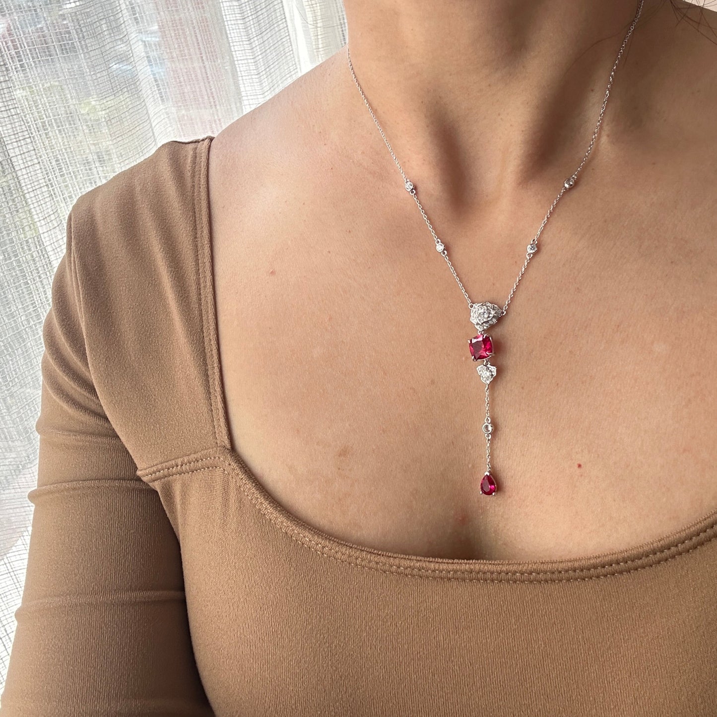 Ruby Necklace Camellia Pendant