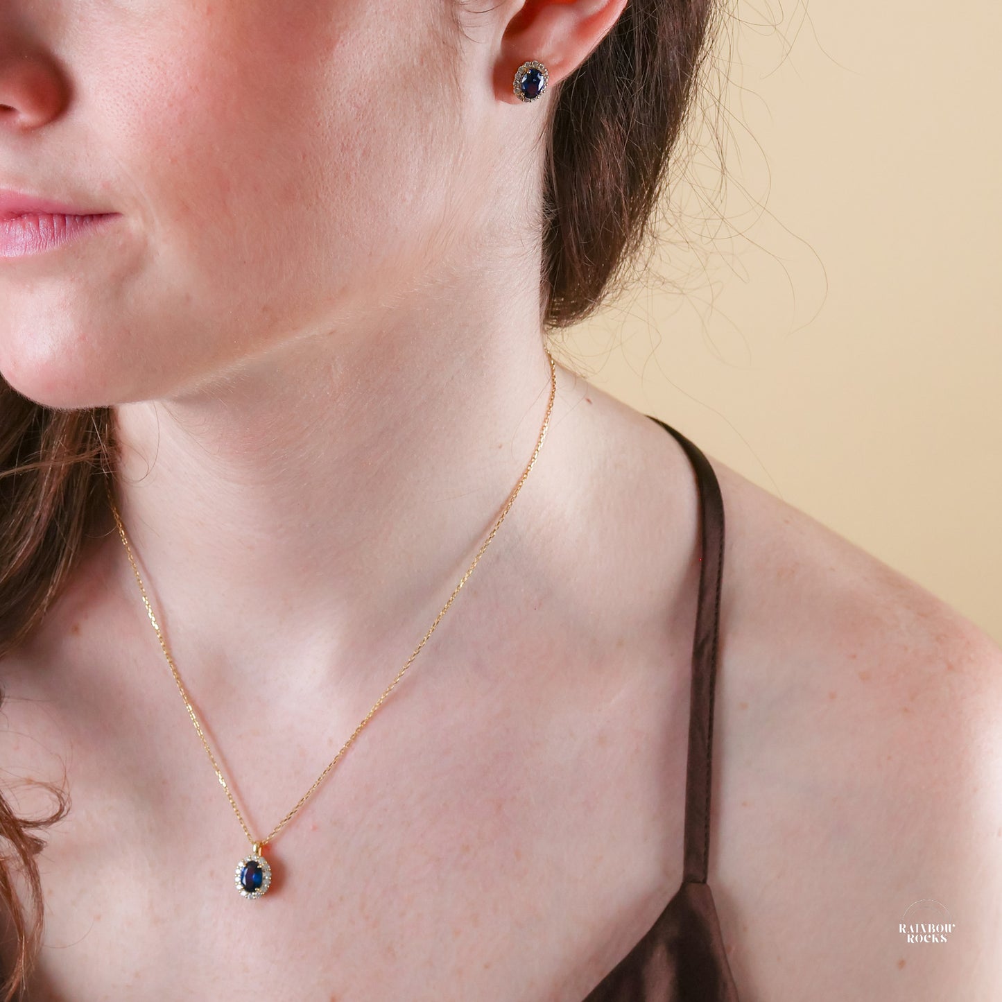 Odessa Blue Sapphire Oval Necklace 14K Gold Vermeil