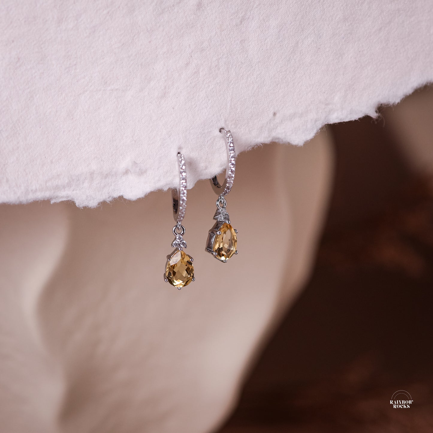 Layla Natural Citrine Hoop Earrings 14K Gold Vermeil