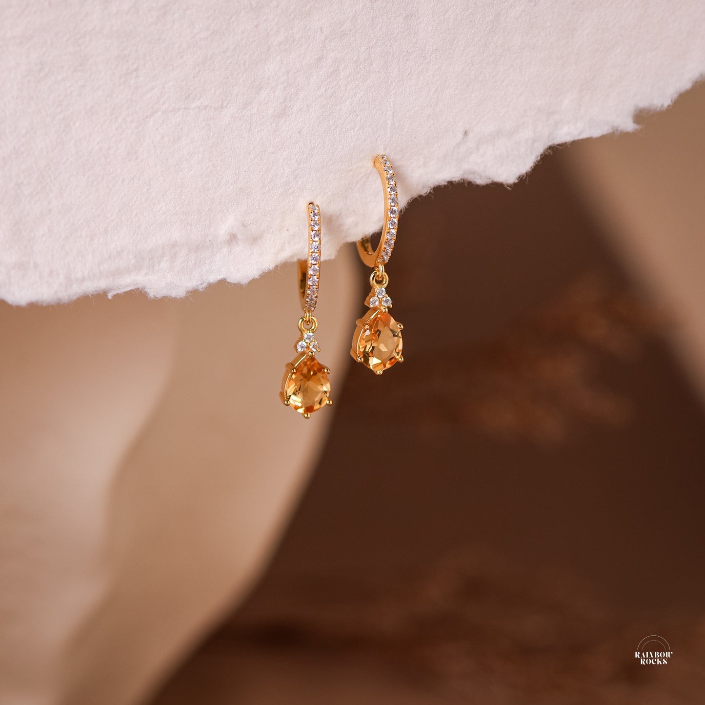 Layla Natural Citrine Hoop Earrings 14K Gold Vermeil