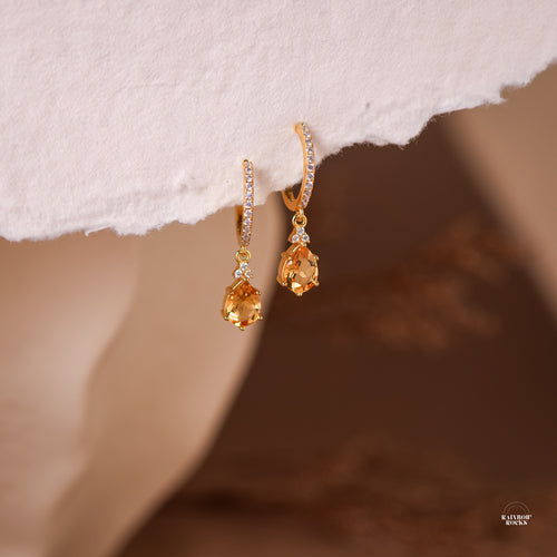 Layla Natural Citrine Hoop Earrings 14K Gold Vermeil - Rainbow Rocks Jewellery