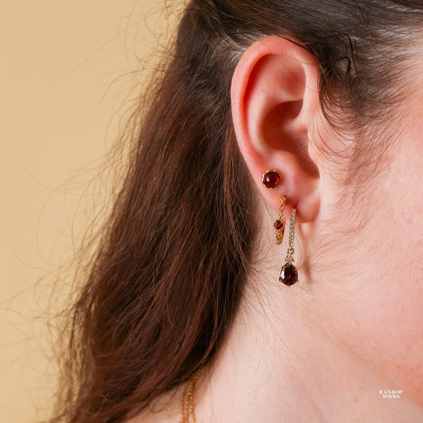 Layla Garnet Birthstone Hoop Earrings 14K Gold Vermeil - Rainbow Rocks Jewellery