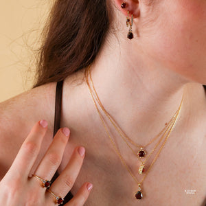 Layla Garnet Birthstone Hoop Earrings 14K Gold Vermeil - Rainbow Rocks Jewellery
