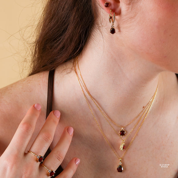 Layla Garnet Birthstone Hoop Earrings 14K Gold Vermeil - Rainbow Rocks Jewellery