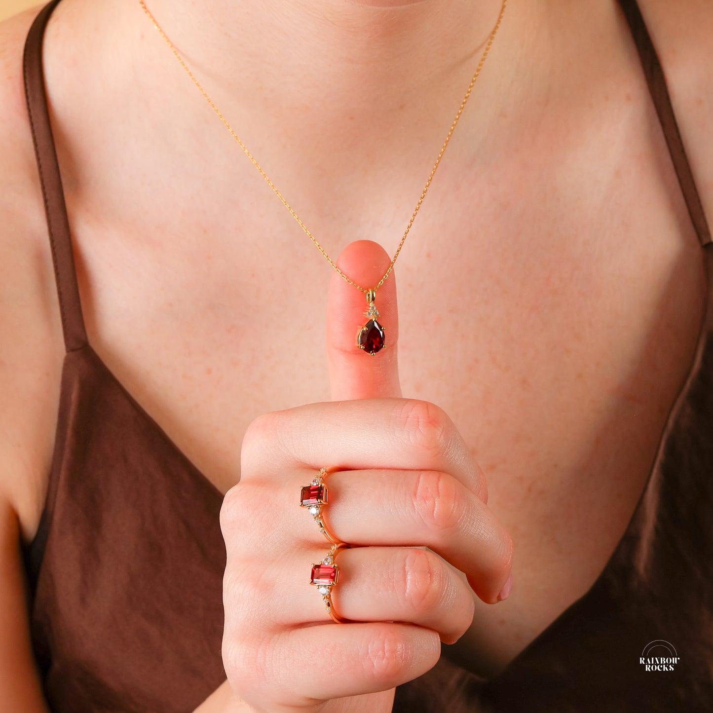 Layla Garnet Birthstone Hoop Earrings 14K Gold Vermeil