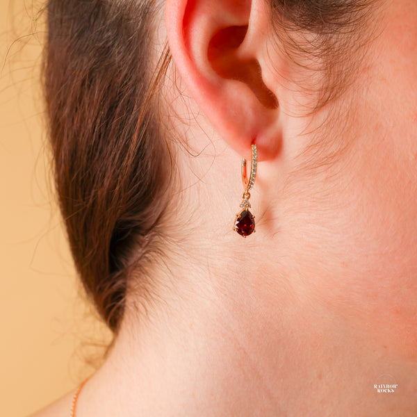 Layla Garnet Birthstone Hoop Earrings 14K Gold Vermeil - Rainbow Rocks Jewellery