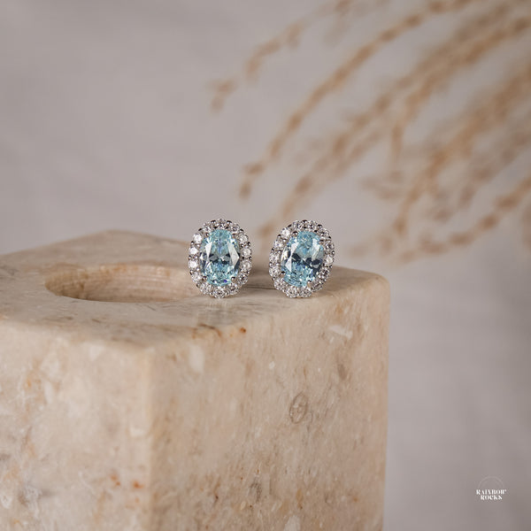 Odessa Aquamarine Stud Earrings 14K Gold Vermeil - Rainbow Rocks Jewellery