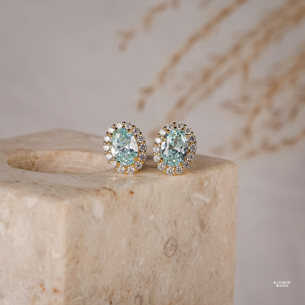 Odessa Aquamarine Stud Earrings 14K Gold Vermeil - Rainbow Rocks Jewellery