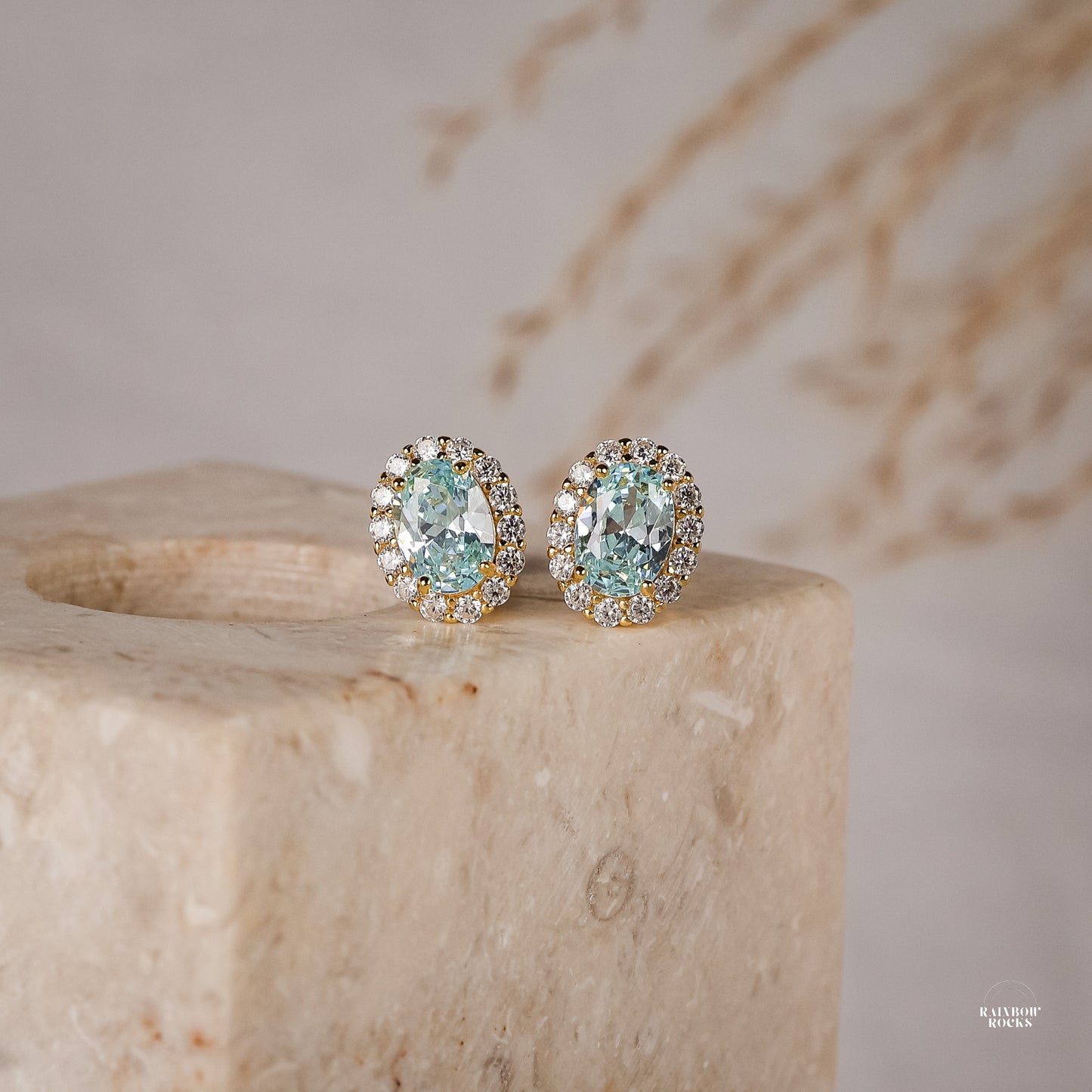 Odessa Aquamarine Stud Earrings 14K Gold Vermeil