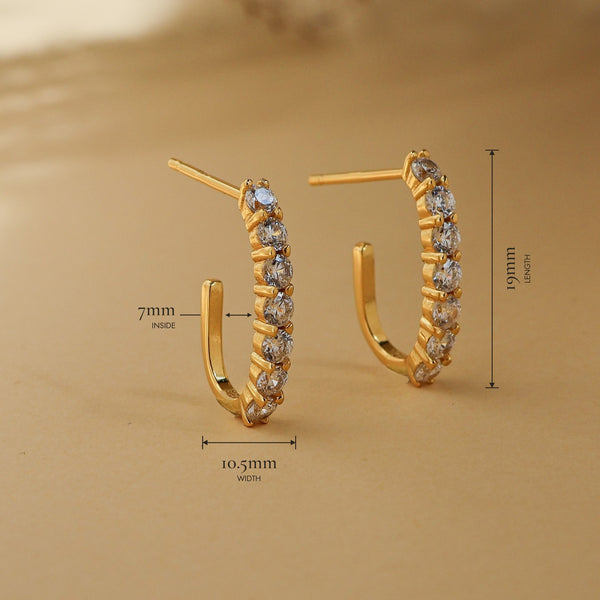 Carina J-hoop earrings size guide: 19mm long, 10.5mm wide, 7mm inside diameter - Rainbow Rocks