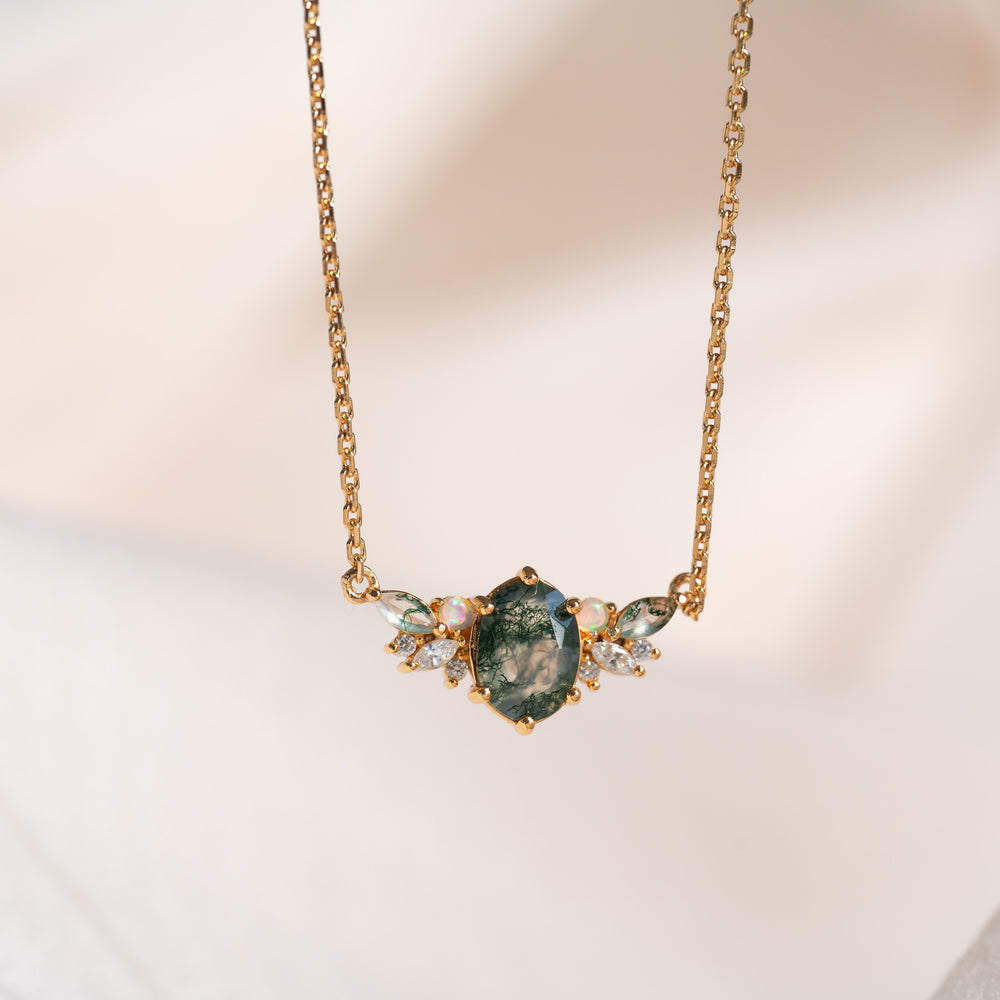 Clara Natural Moss Agate Necklace 14K Gold Vermeil - Rainbow Rocks Jewellery