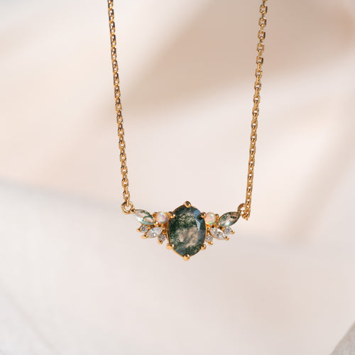 Clara Natural Moss Agate Necklace 14K Gold Vermeil - Rainbow Rocks Jewellery
