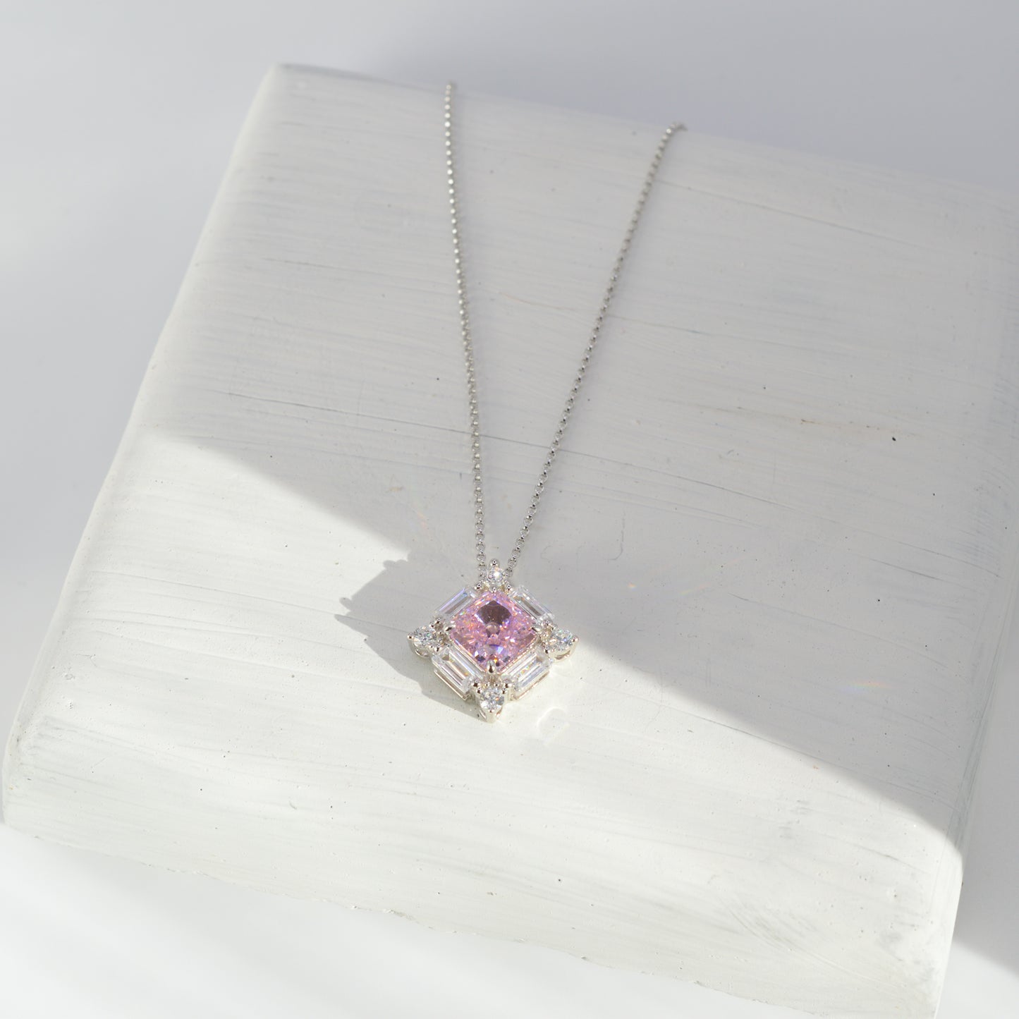 Pink Diamond Deco Silver Necklace