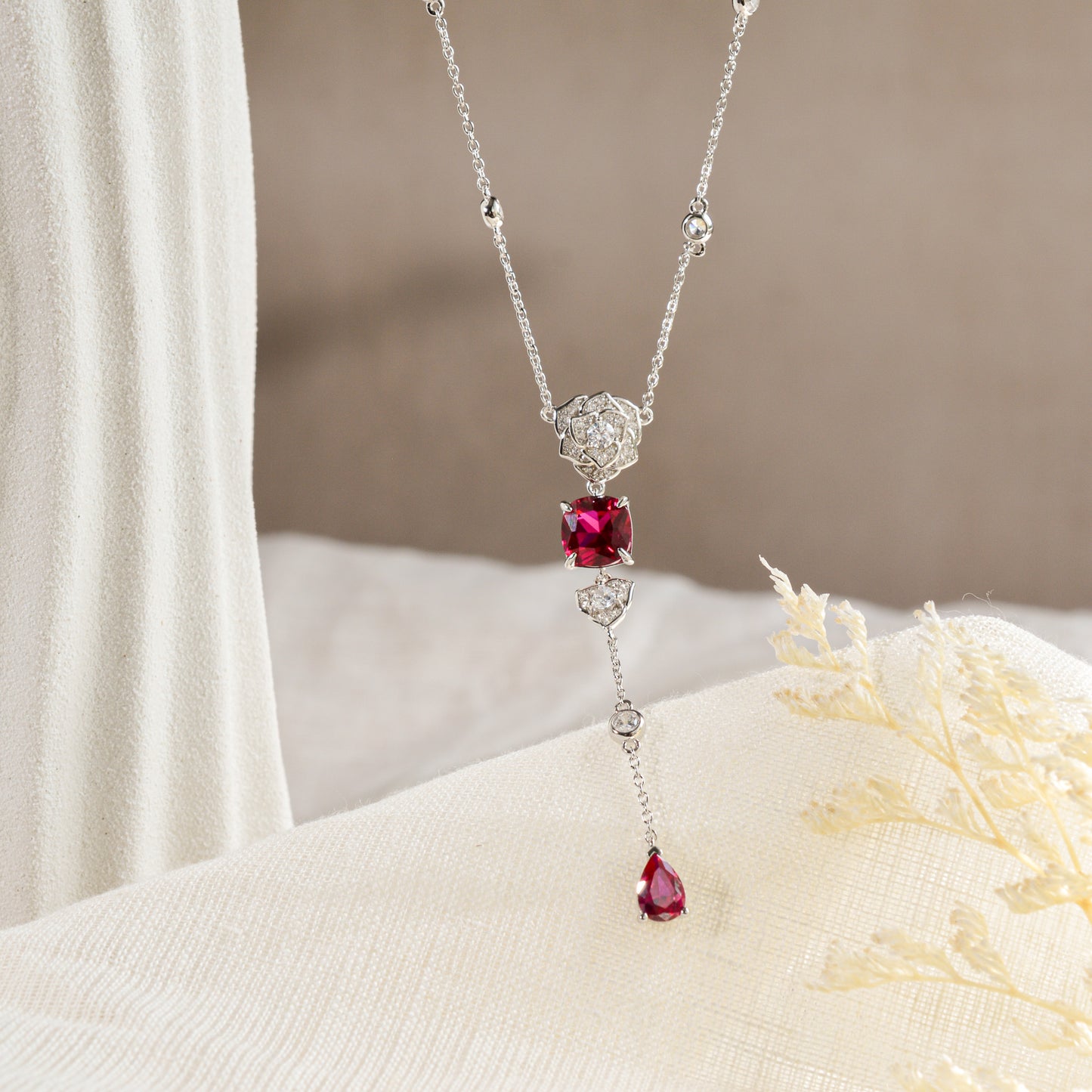 Ruby Necklace Camellia Pendant