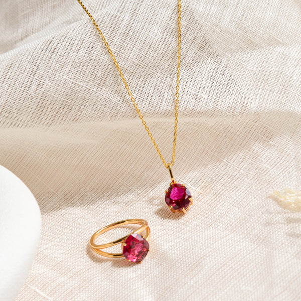 Ruby Necklace / Earrings Gold Vermeil - Rainbow Rocks Jewellery