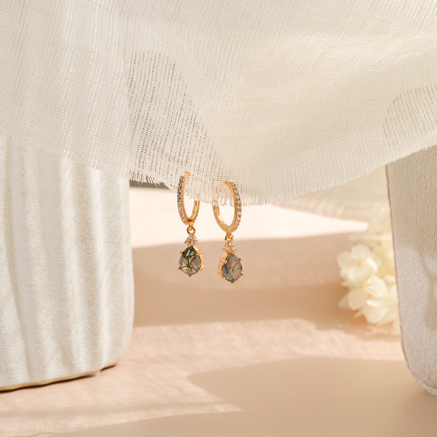 Moss Agate Hoop Earrings Gold/Silver