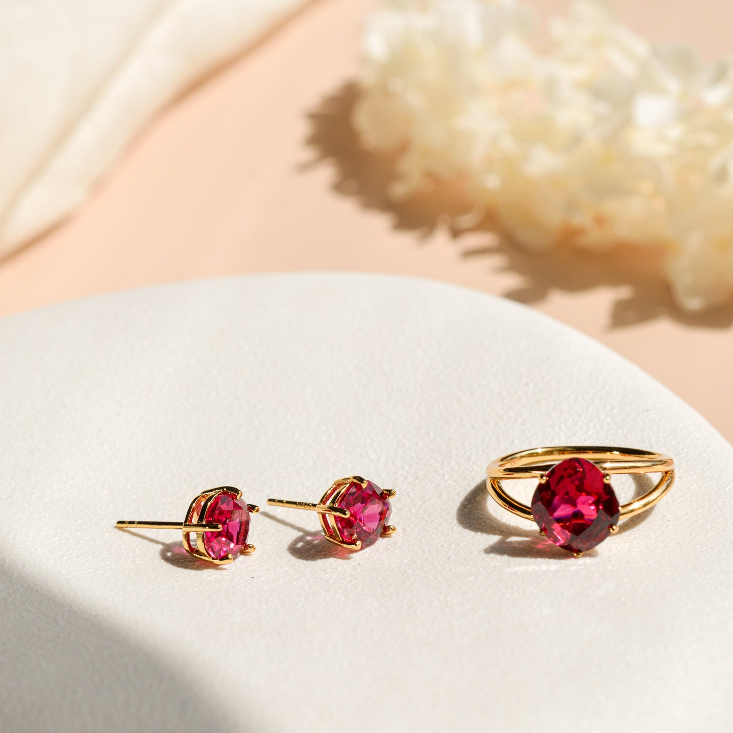 Ruby Necklace / Earrings Gold Vermeil