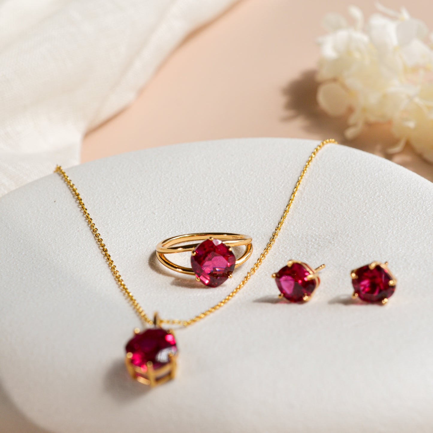 Ruby Necklace / Earrings Gold Vermeil