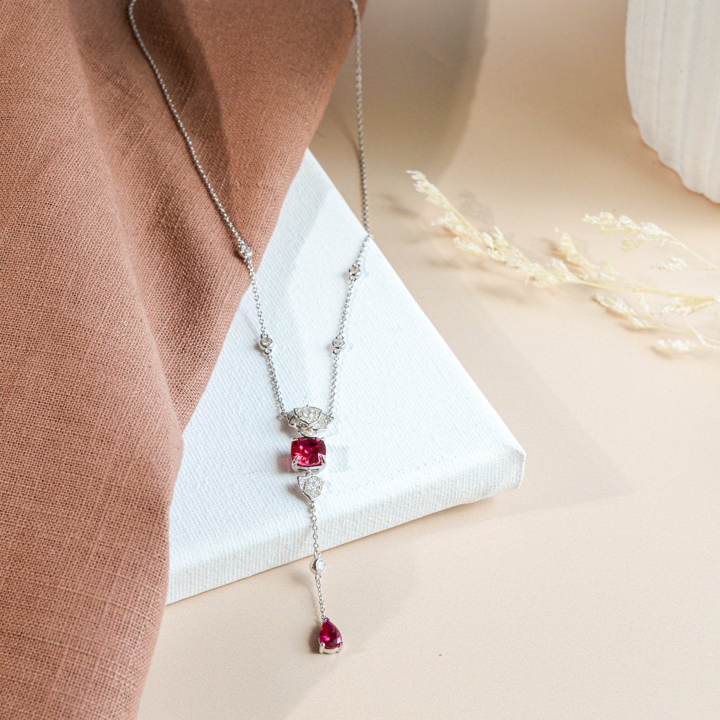 Ruby Necklace Camellia Pendant