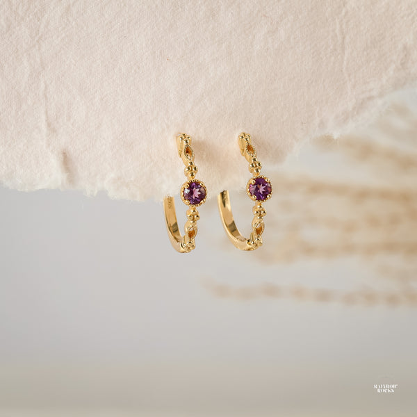 Holly Natural Amethyst Hoop Earrings - Rainbow Rocks Jewellery