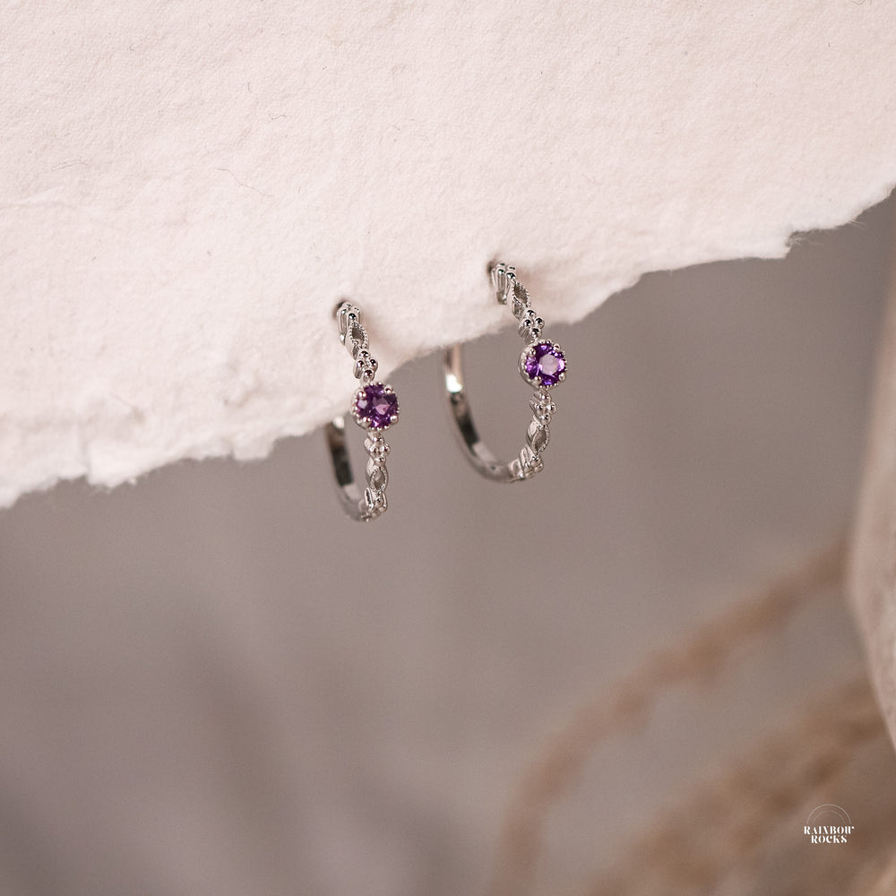 Holly Natural Amethyst Hoop Earrings - Rainbow Rocks Jewellery
