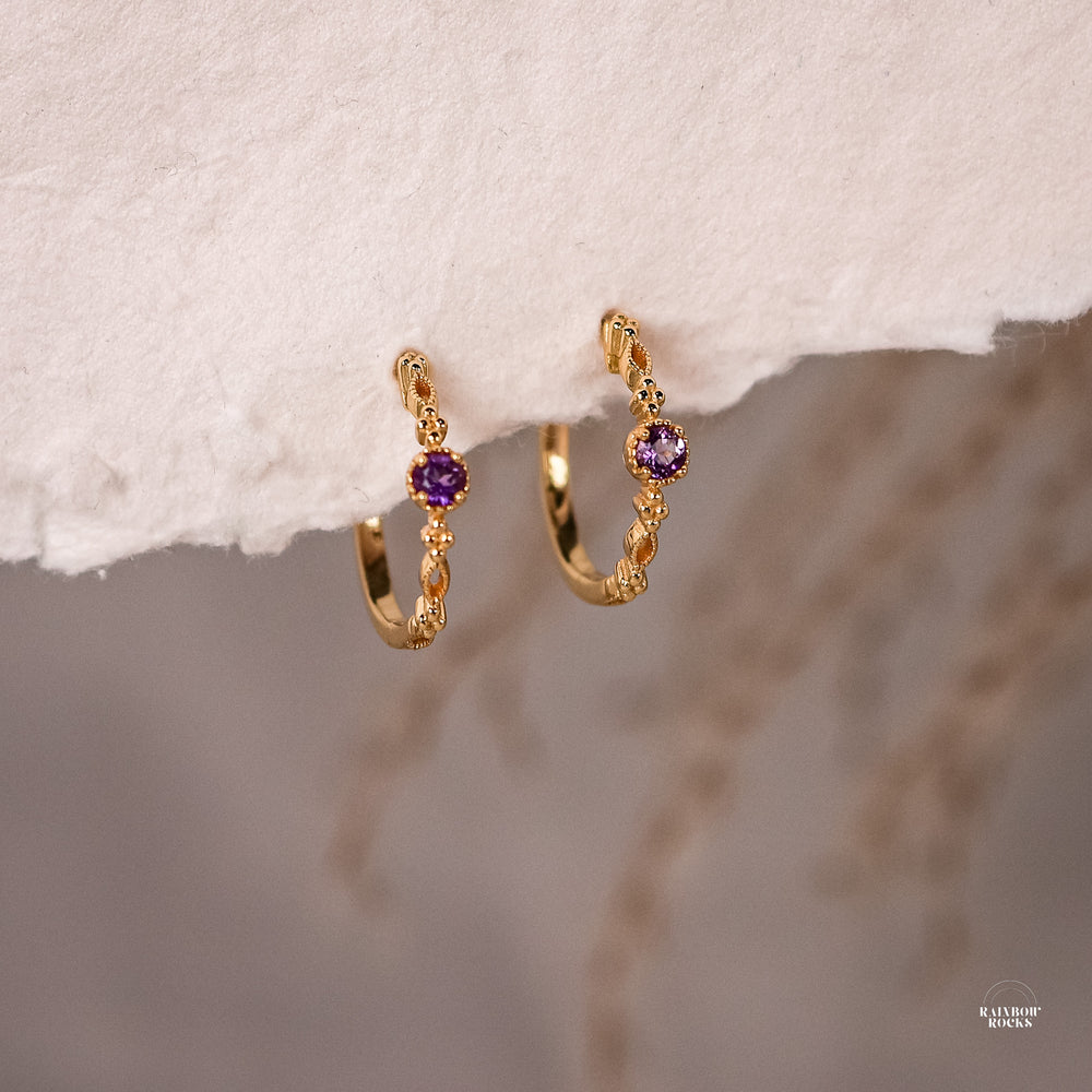 Holly Natural Amethyst Hoop Earrings - Rainbow Rocks Jewellery