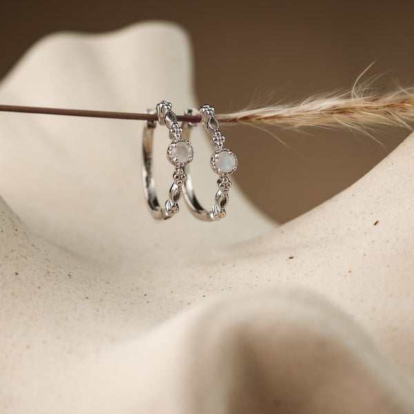 Holly Natural Moonstone Hoop Earrings - Rainbow Rocks Jewellery