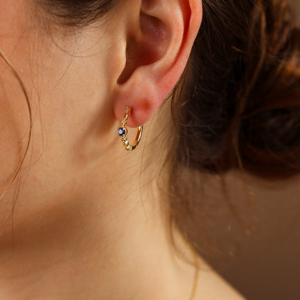 Holly Natural Blue Sapphire Hoop Earrings - Rainbow Rocks Jewellery