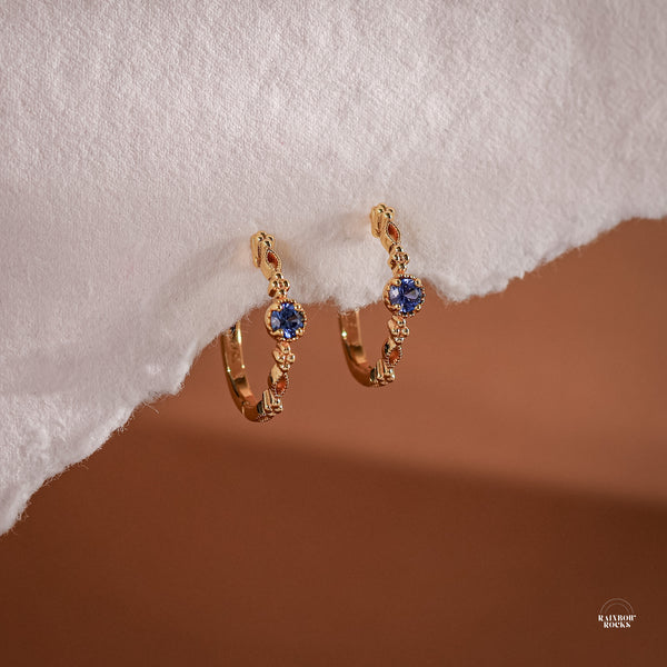 Holly Natural Blue Sapphire Hoop Earrings - Rainbow Rocks Jewellery