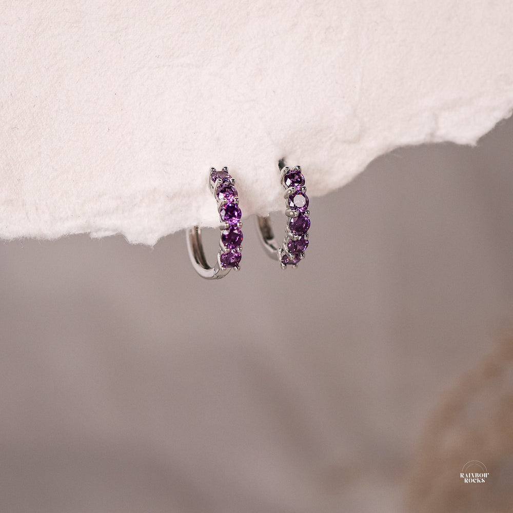Scarlett Amethyst CZ Hoop Earrings - Rainbow Rocks Jewellery