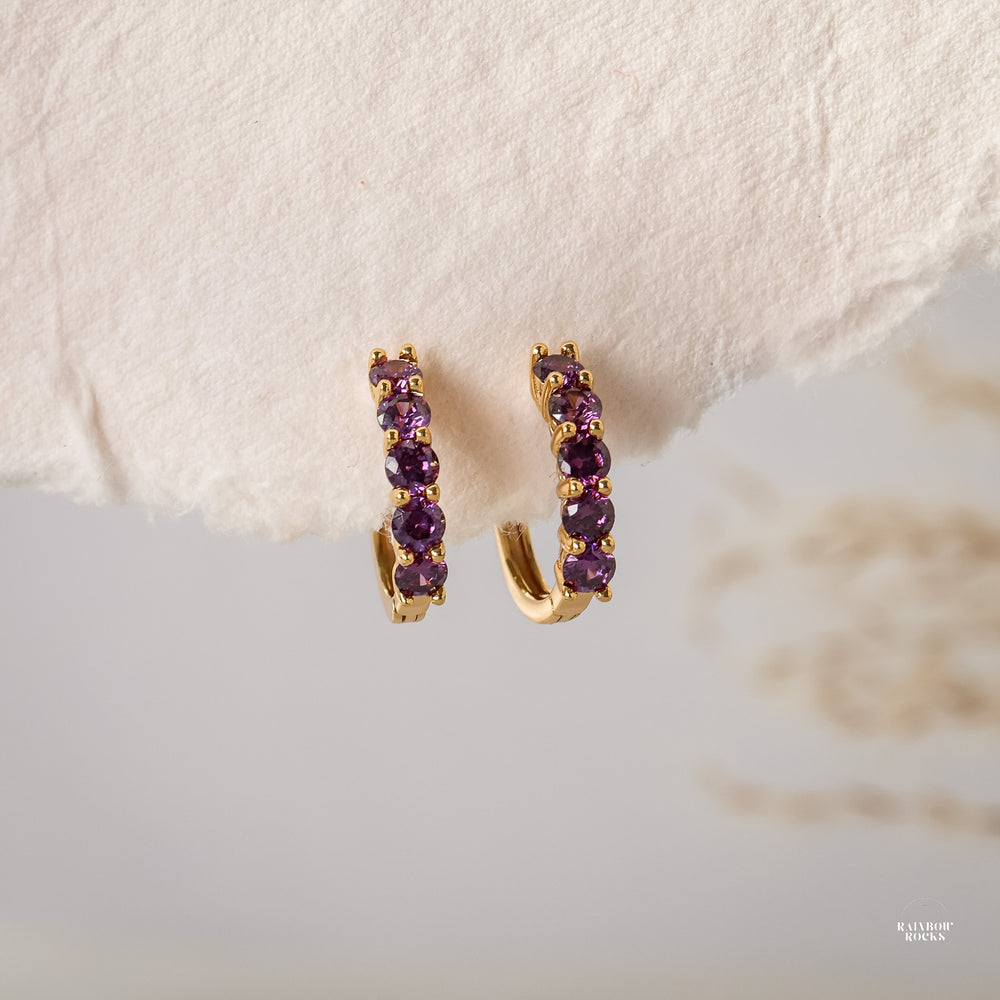 Scarlett Amethyst CZ Hoop Earrings - Rainbow Rocks Jewellery