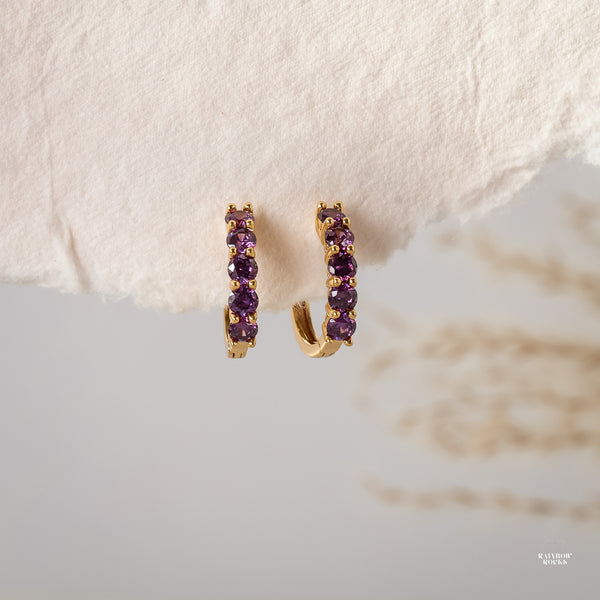 Scarlett Amethyst CZ Hoop Earrings - Rainbow Rocks Jewellery