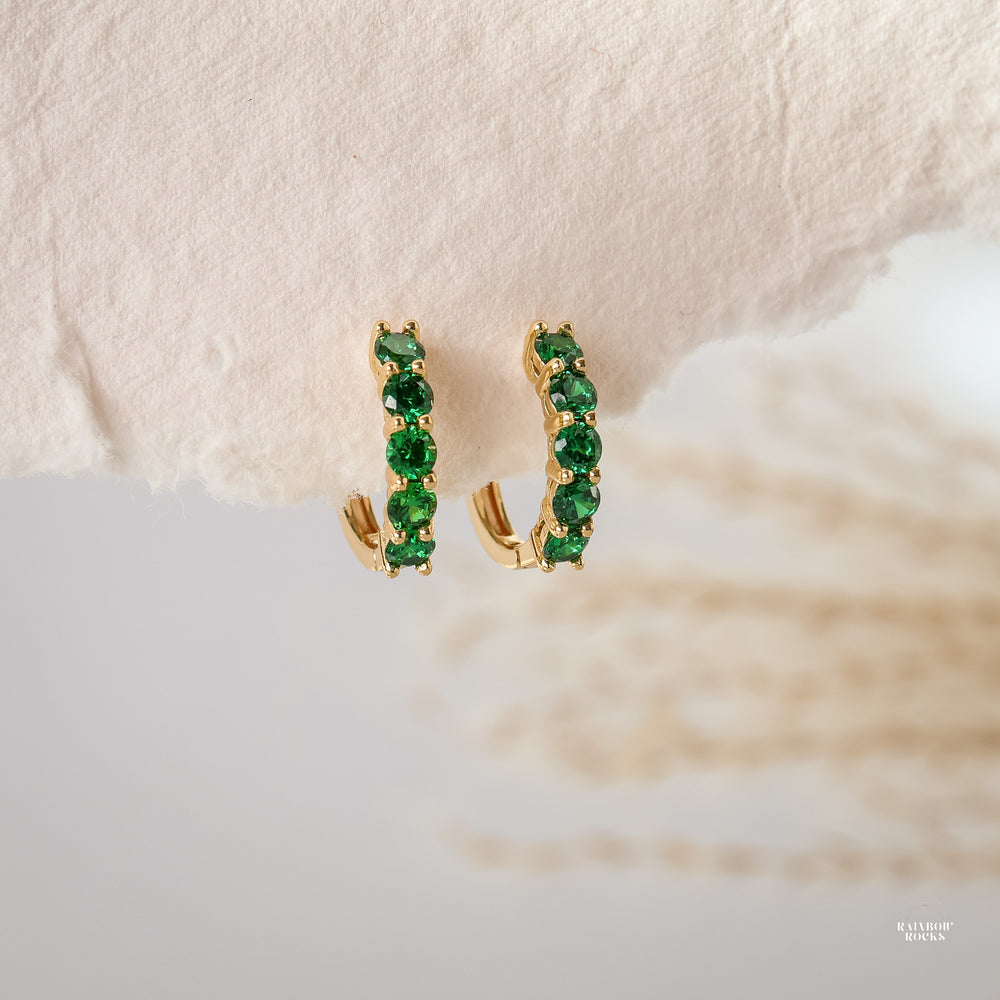 Scarlett Emerald CZ Hoop Earrings - Rainbow Rocks Jewellery
