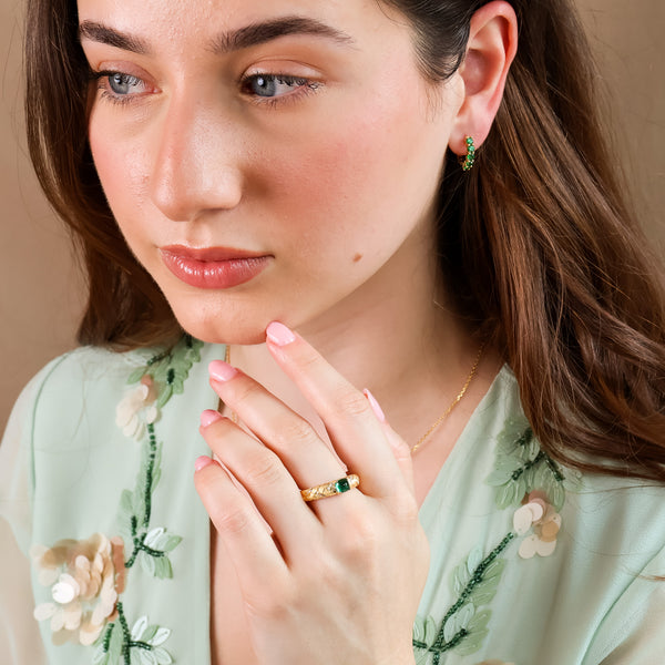 Scarlett Emerald CZ Hoop Earrings - Rainbow Rocks Jewellery