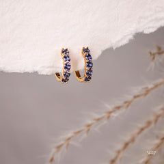Genuine Blue Sapphire Hoop Earrings - Rainbow Rocks Jewellery