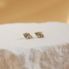 Stella tiny gold stud earrings with a 3mm and 2mm white cubic zirconia - Rainbow Rocks
