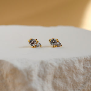Stella dainty cluster stud earrings for a delicate stacking look, alternate angle - Rainbow Rocks