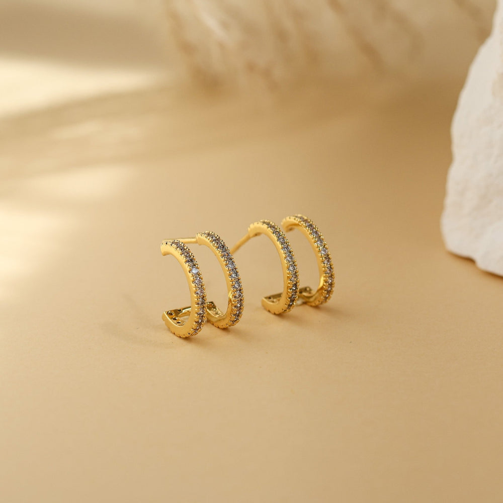 Maia CZ Double Row Huggie Hoop Earrings - Rainbow Rocks Jewellery