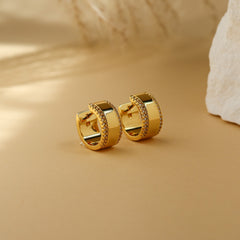 Luna wide CZ huggie hoop earrings, 18K gold plated brass, main product photo - Rainbow Rocks