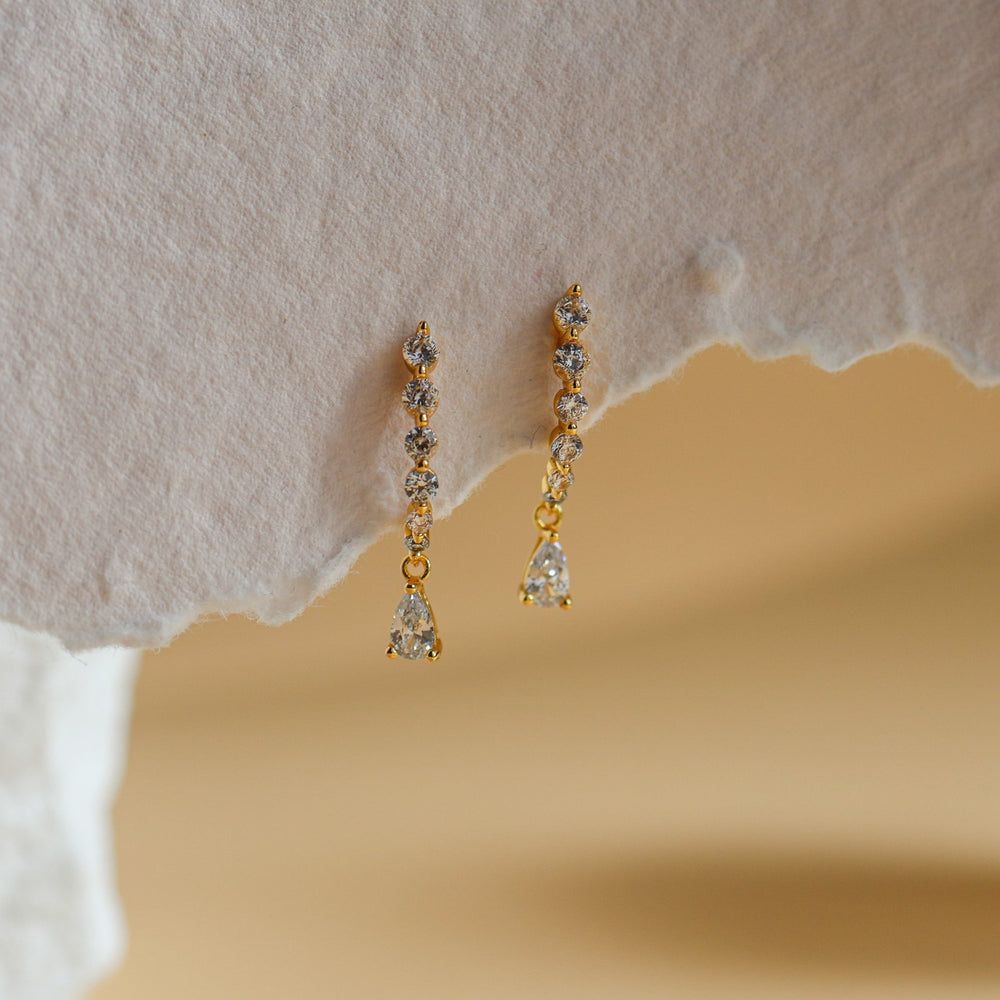 Lyra CZ Curved Drop Earrings - Rainbow Rocks Jewellery
