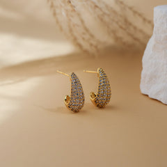 Adara chunky CZ pave hoop earrings, detail of the sparkling stone front - Rainbow Rocks