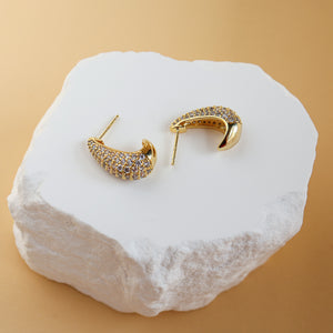 Adara CZ pave teardrop hoop earrings, 18K gold plated, main product photo - Rainbow Rocks